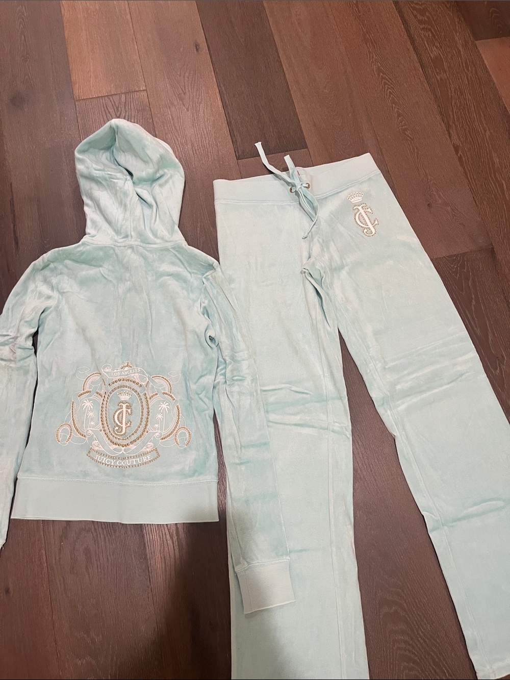 Juicy Couture Mint Blue Velour Hoodie & Drawstring Pants Set